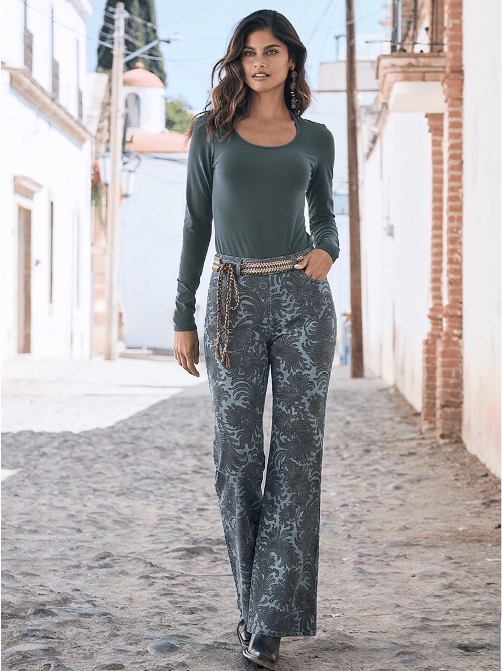 Peruvian‎ Connection Boot Cut Velveteen Jeans Floral US 4 Boho Indie Festival